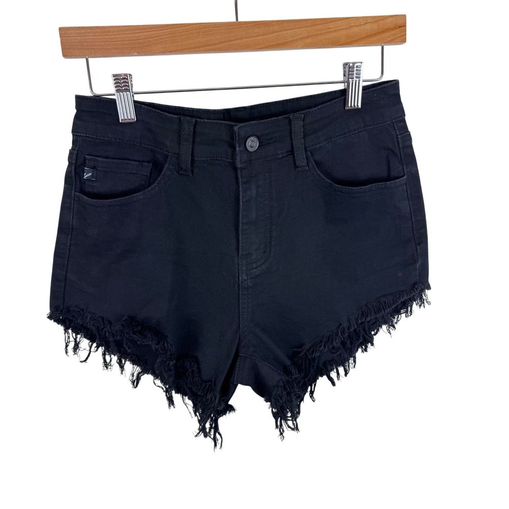 KanCan Black Frayed Raw Hem Denim Shorts Summer Beachy KC6033BK Womens Size 27